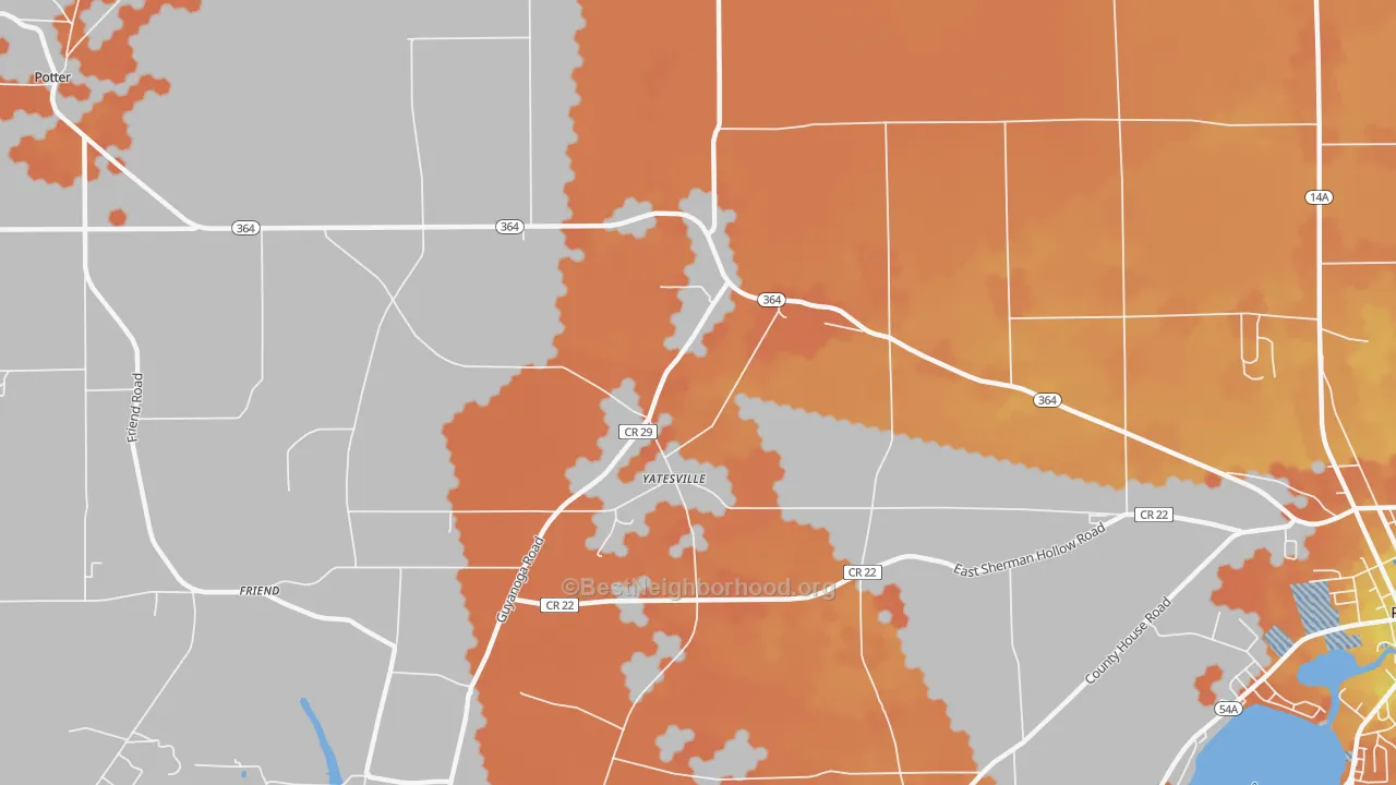 Bike Grade map of Yatesville, NY