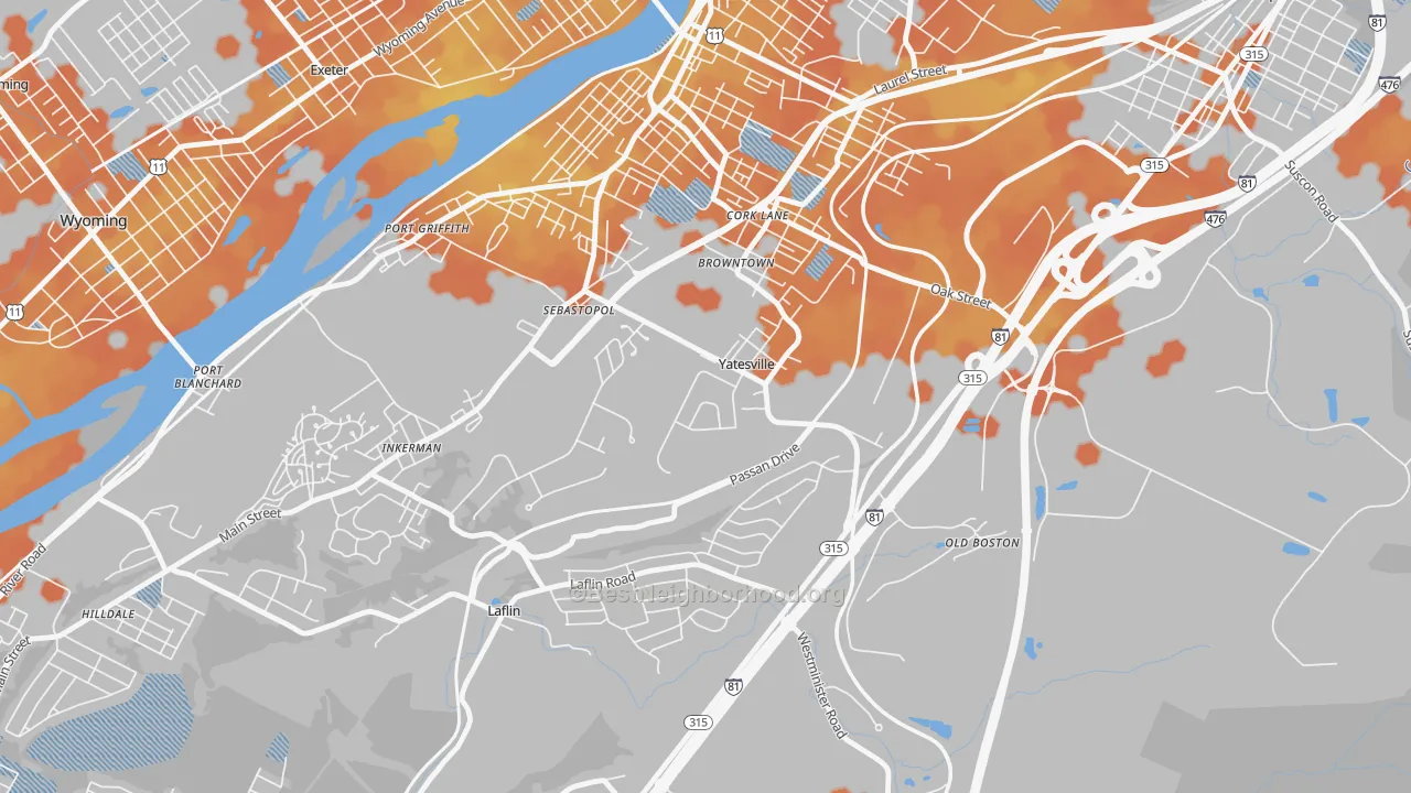 Bike Grade map of Yatesville, PA