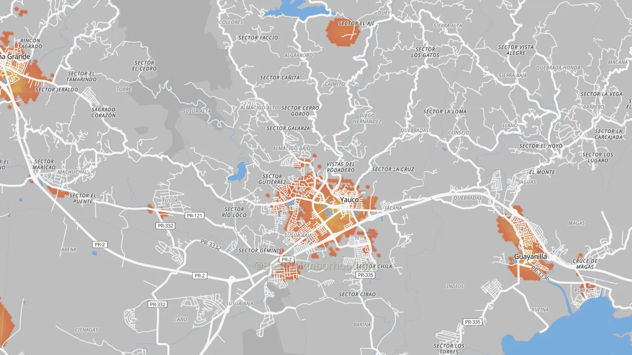 Bike Grade map of Yauco Municipio, PR