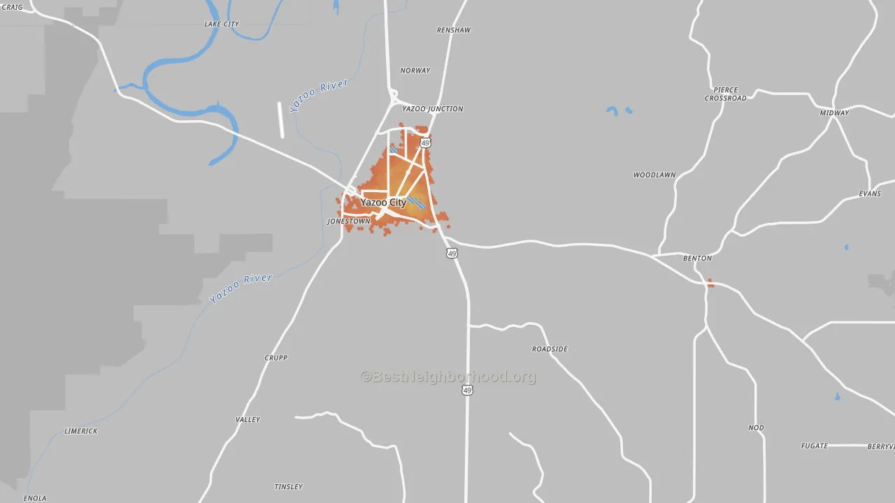 Bike Grade map of Yazoo County, MS