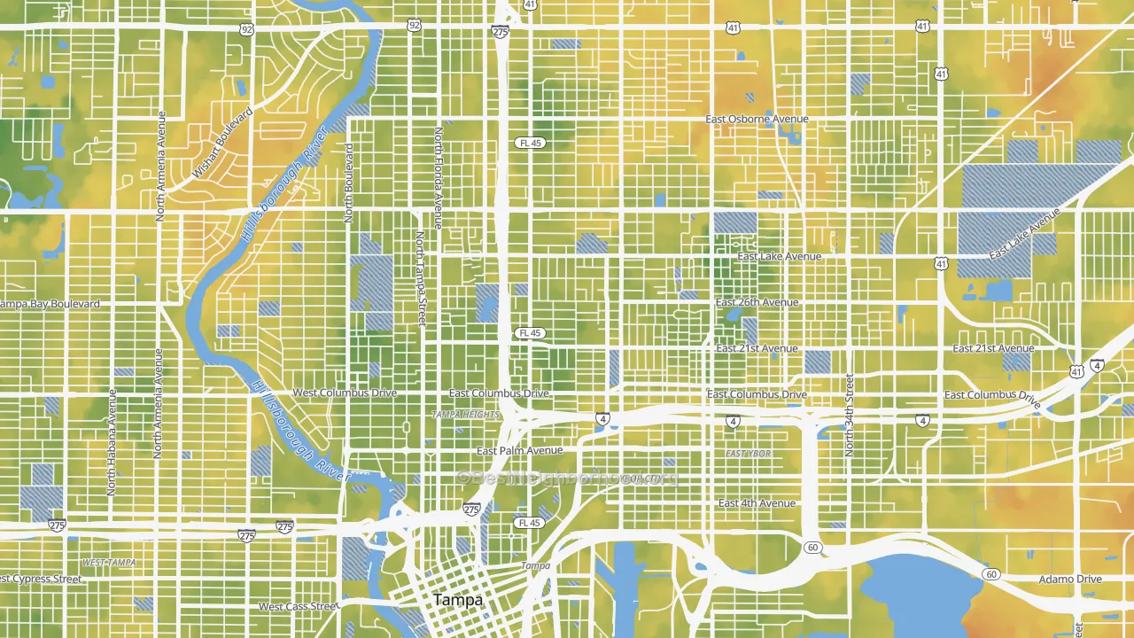 Bike Grade map of Ybor City, Tampa, FL