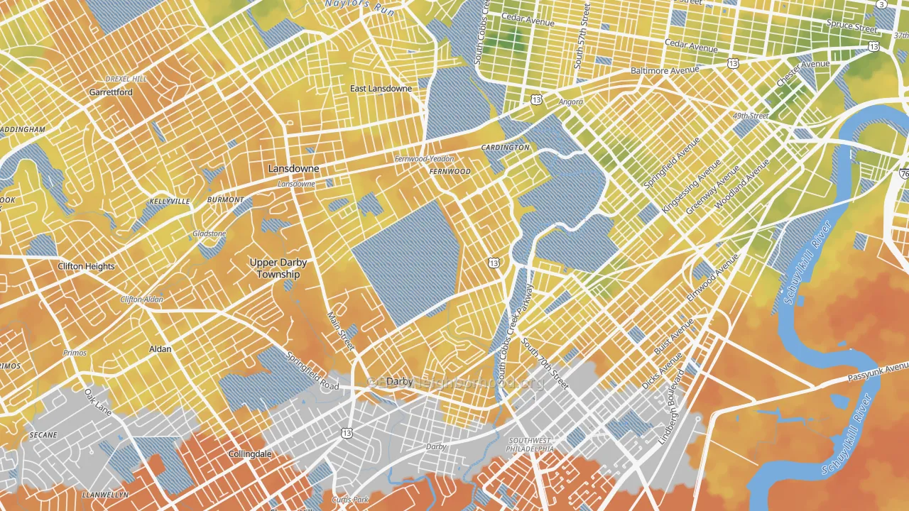 Bike Grade map of Yeadon, PA