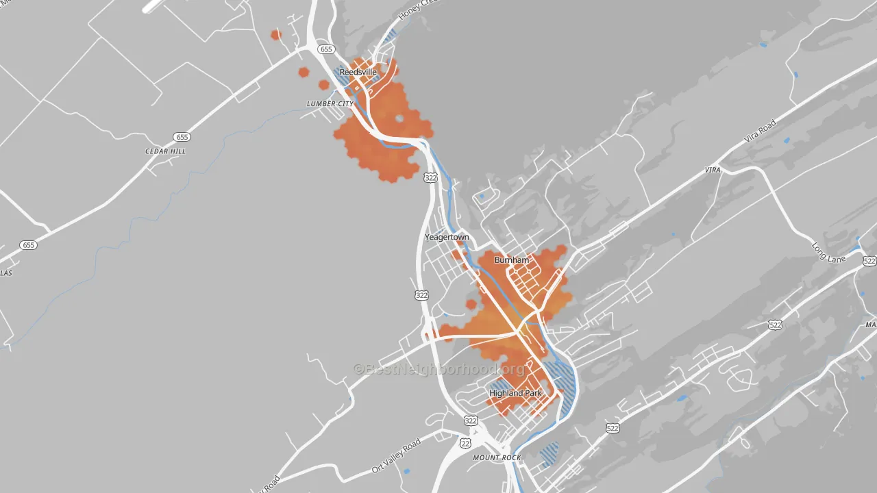 Bike Grade map of Yeagertown, PA