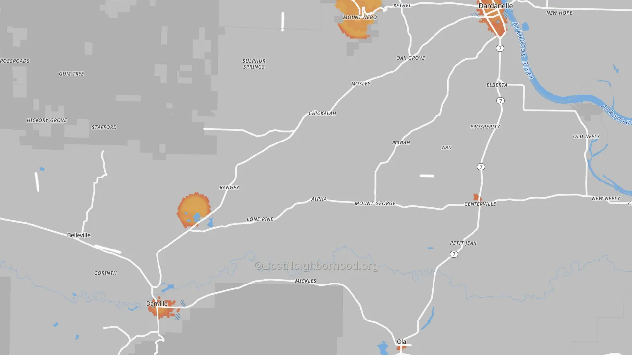 Bike Grade map of Yell County, AR