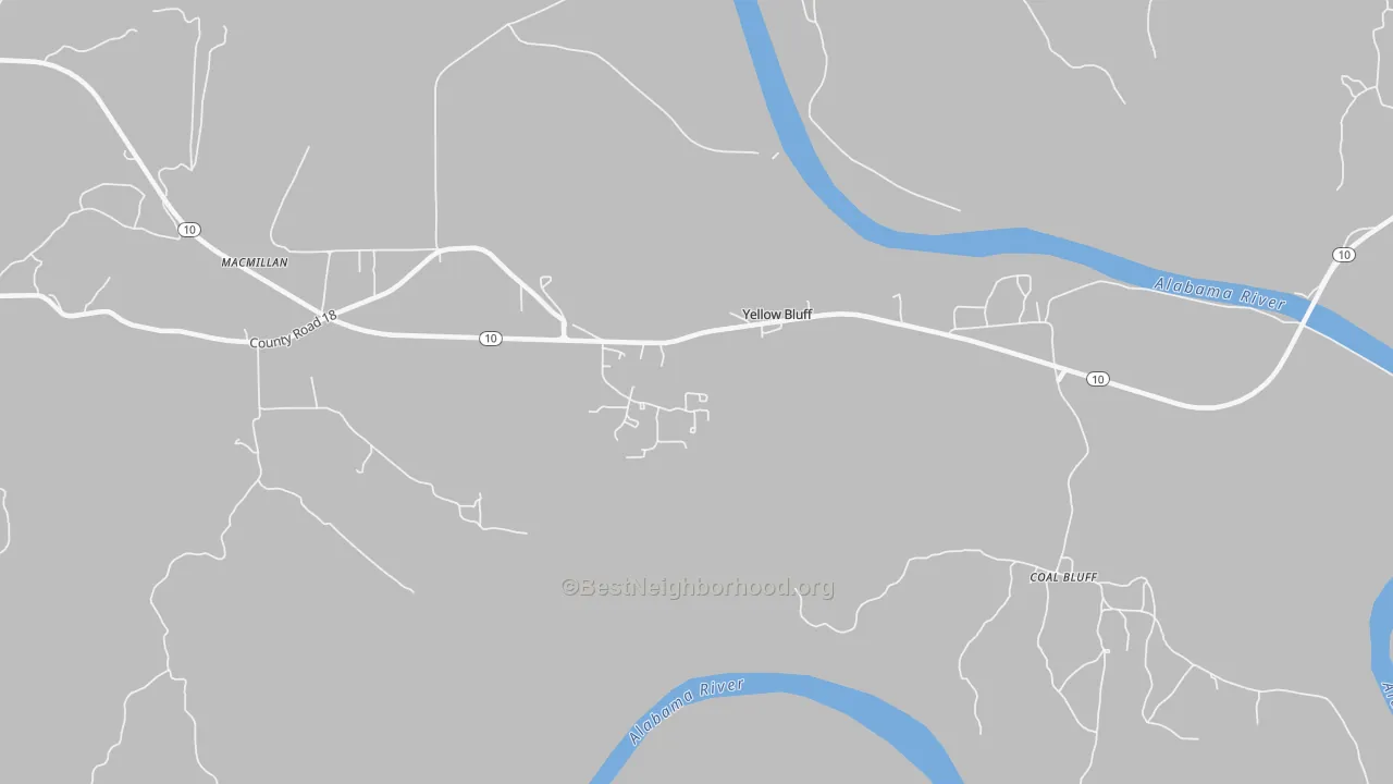 Bike Grade map of Yellow Bluff, AL