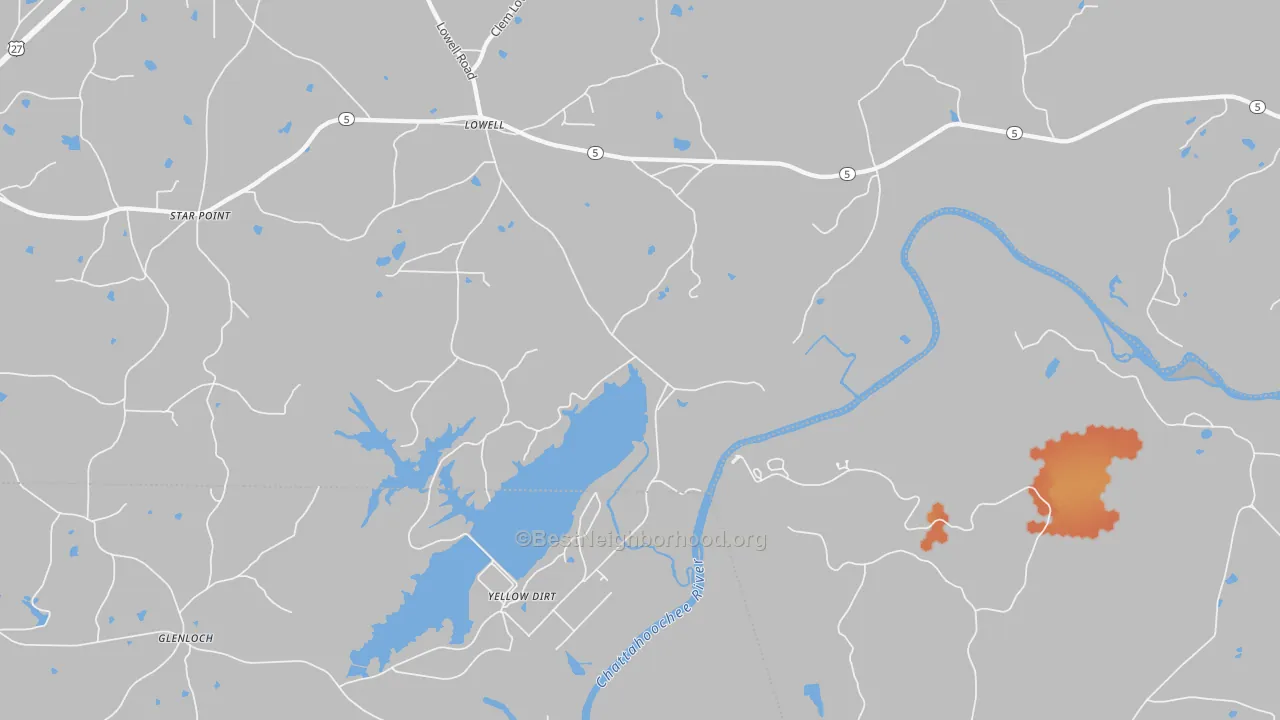 Bike Grade map of Yellow Dirt, GA