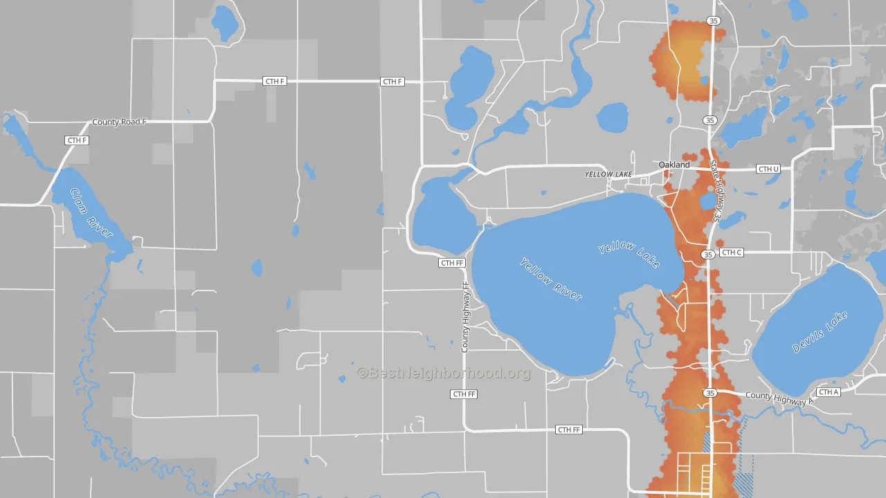 Bike Grade map of Yellow Lake, WI