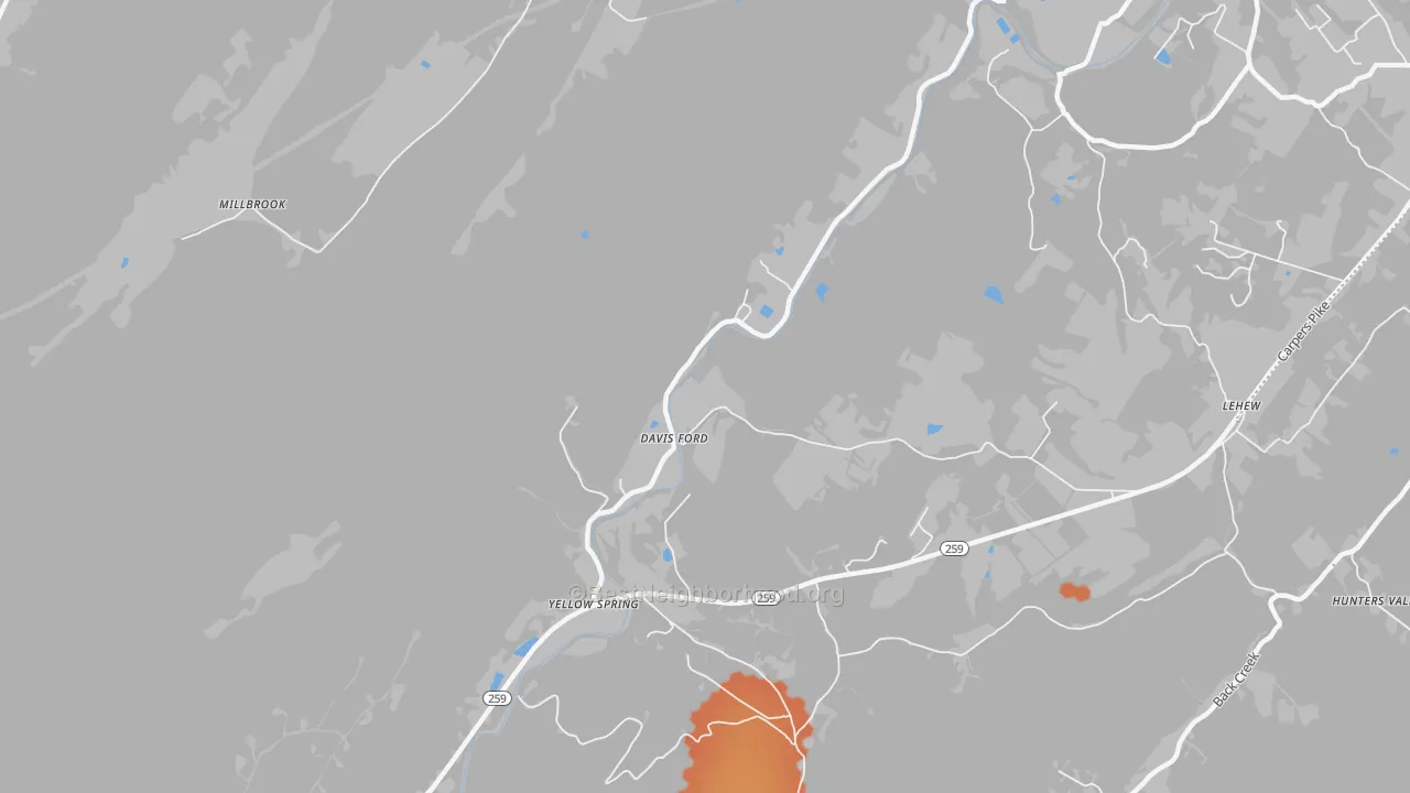 Bike Grade map of Yellow Spring, WV