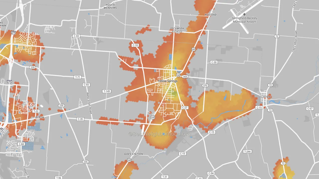 Bike Grade map of Yellow Springs, OH