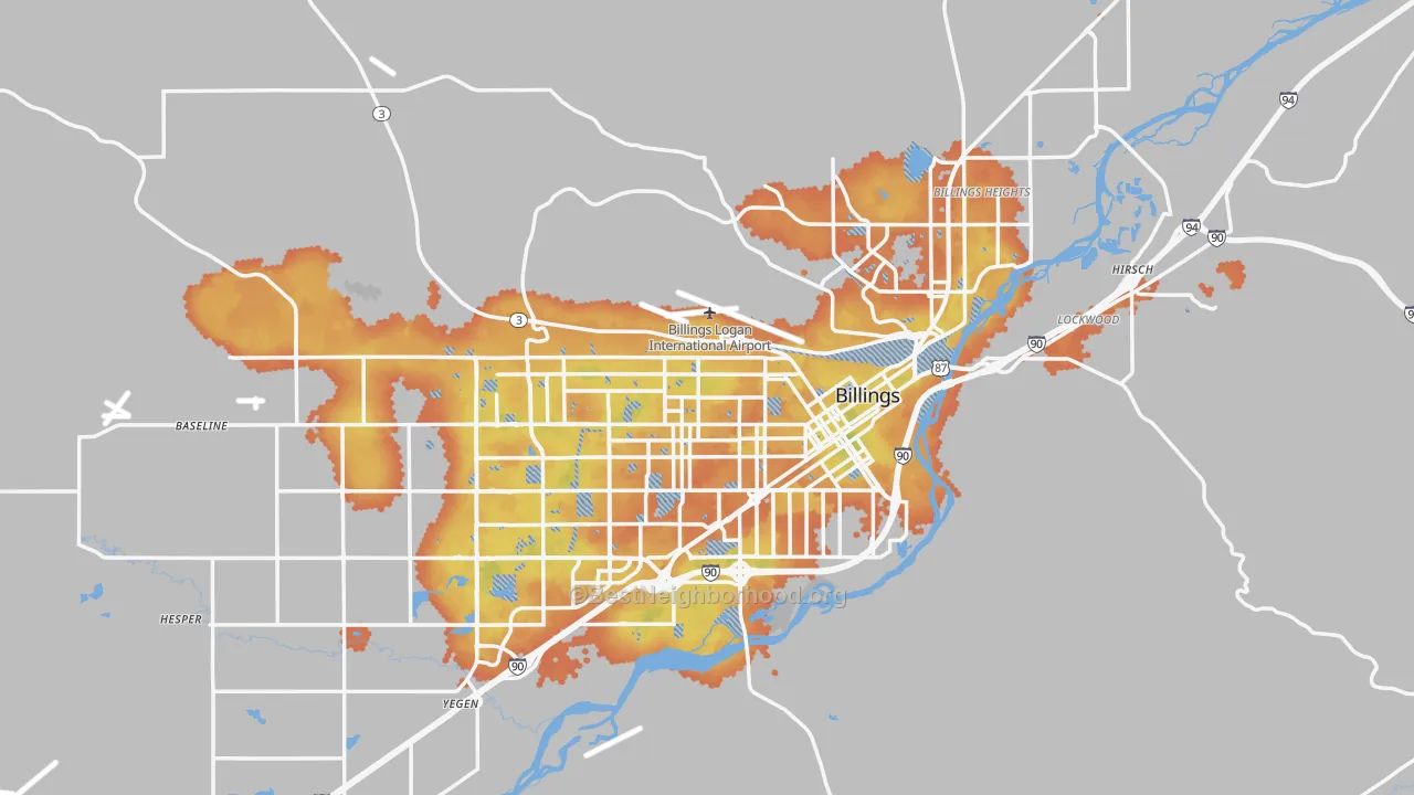 Bike Grade map of Yellowstone County, MT