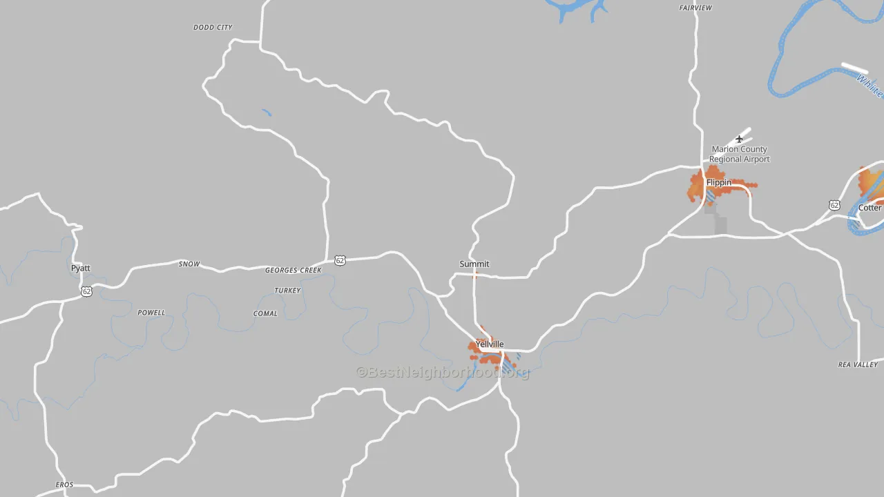 Bike Grade map of Yellville, AR