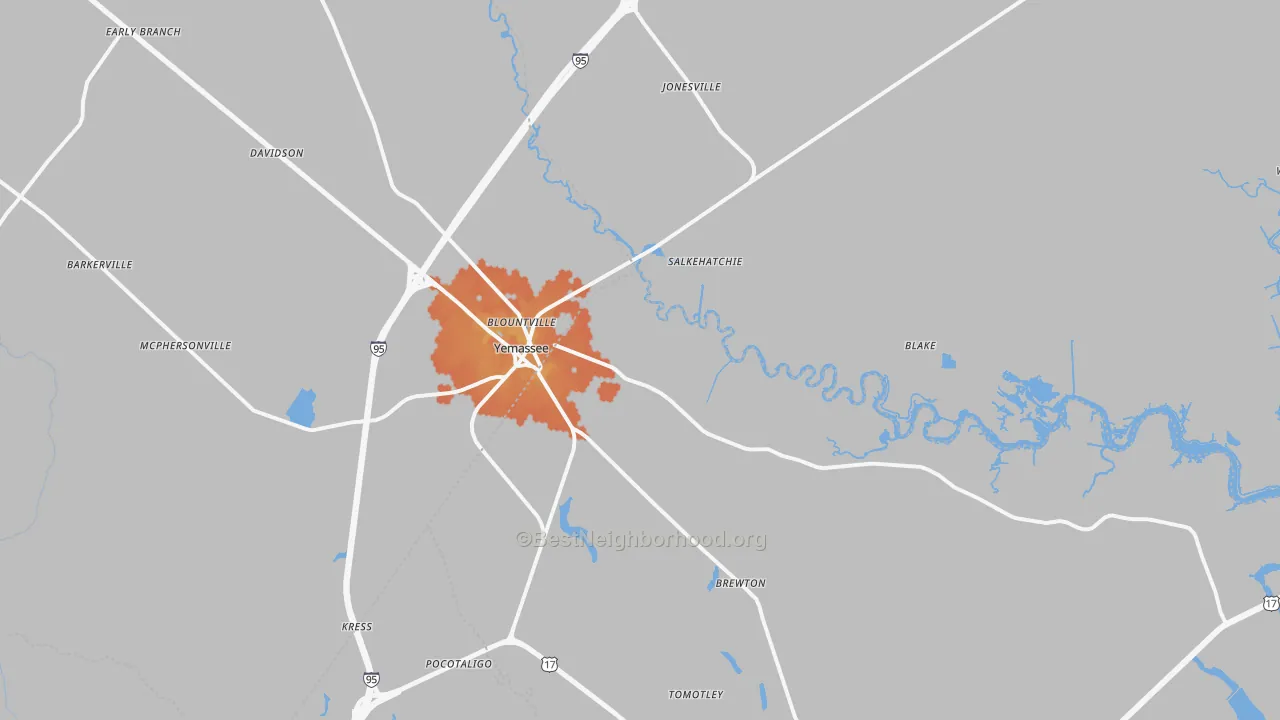 Bike Grade map of Yemassee, SC