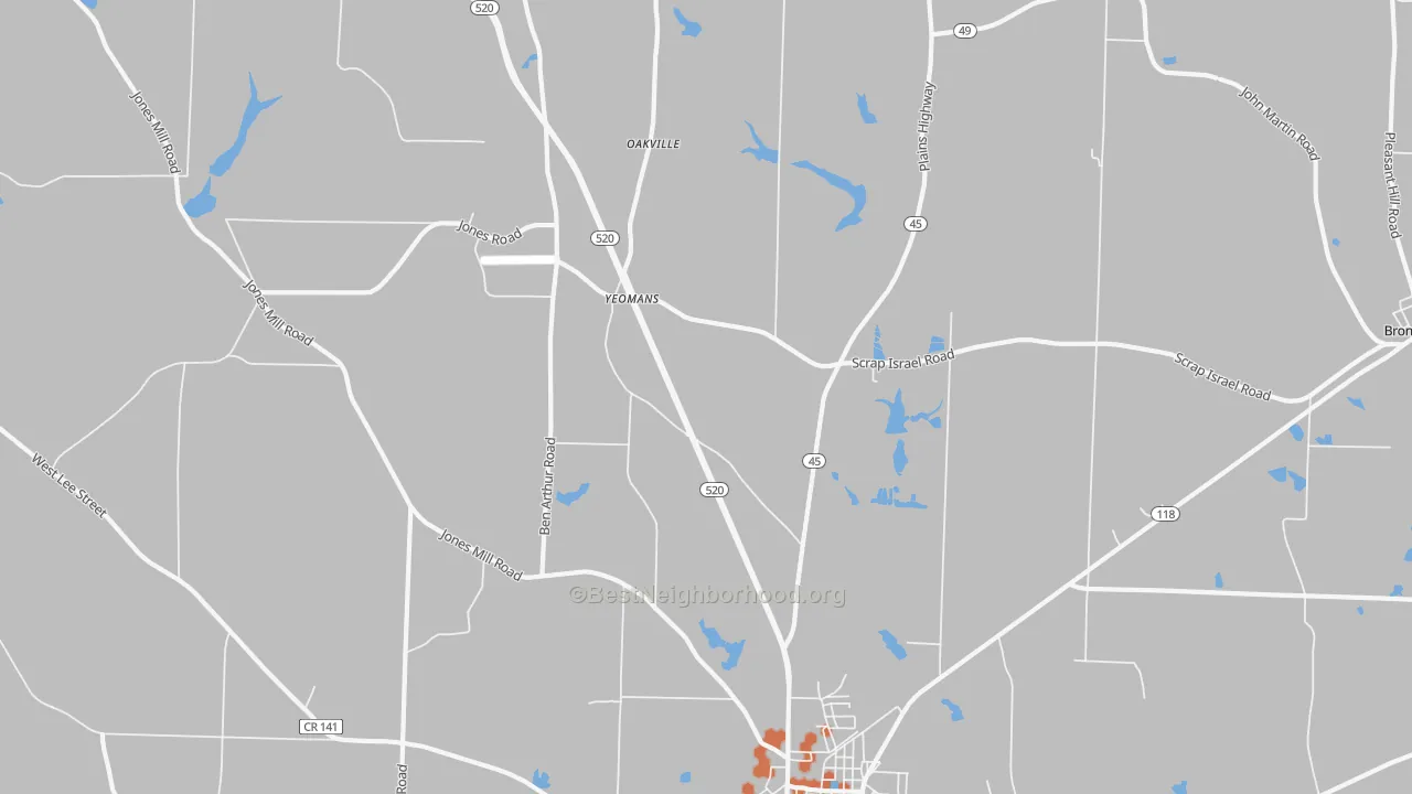 Bike Grade map of Yeomans, GA