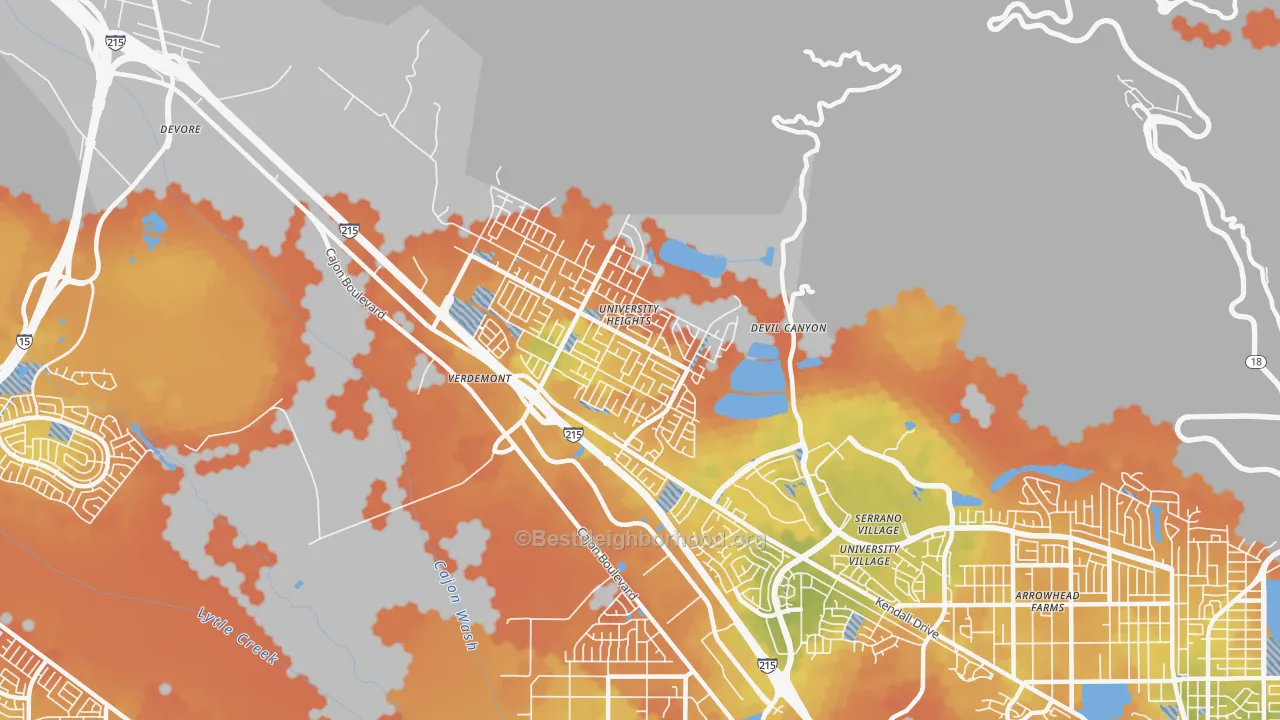 Bike Grade map of Yerdemont, San Bernardino, CA