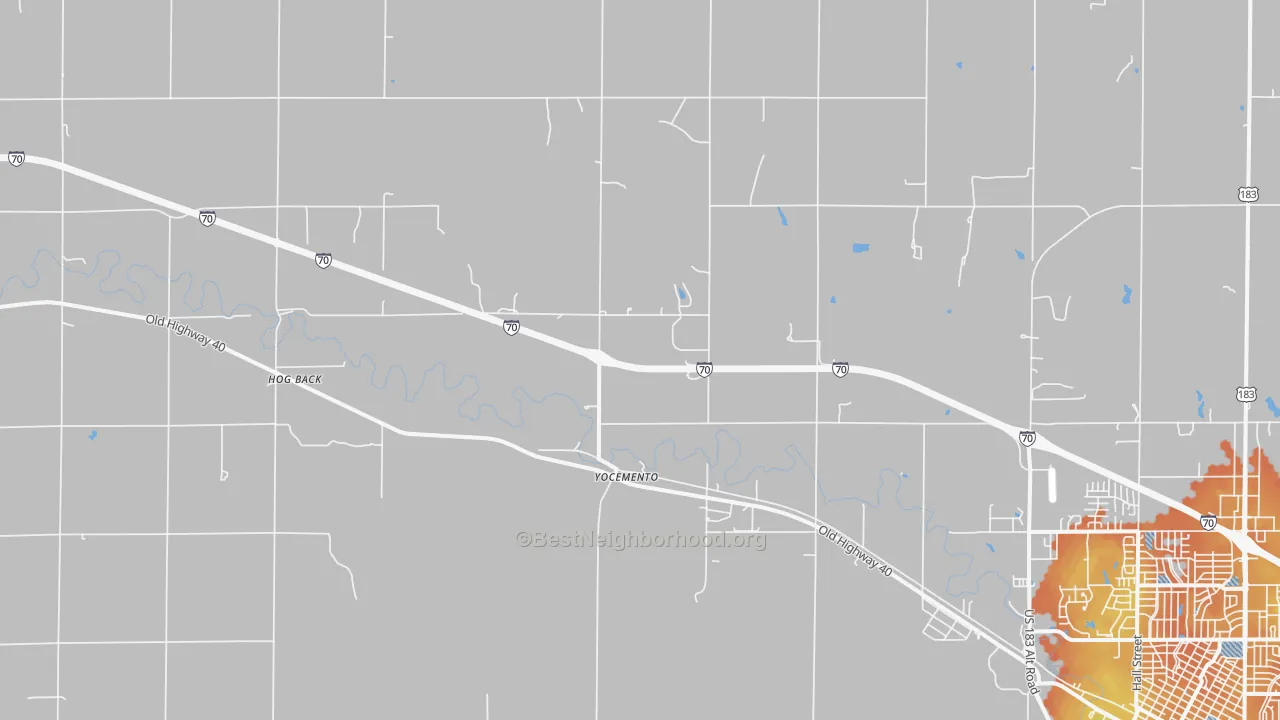 Bike Grade map of Yocemento, KS