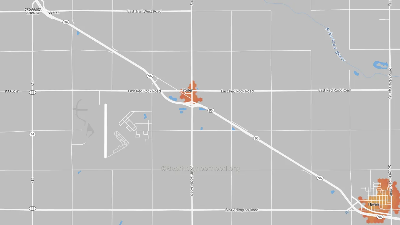 Bike Grade map of Yoder, KS