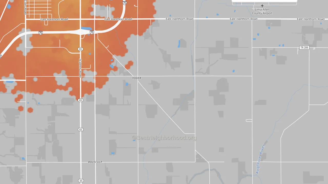 Bike Grade map of Yoder, OH