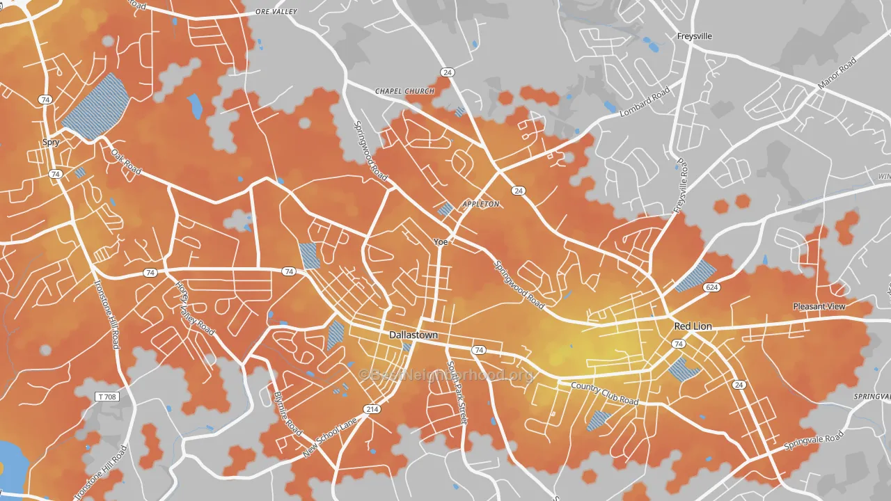 Bike Grade map of Yoe, PA