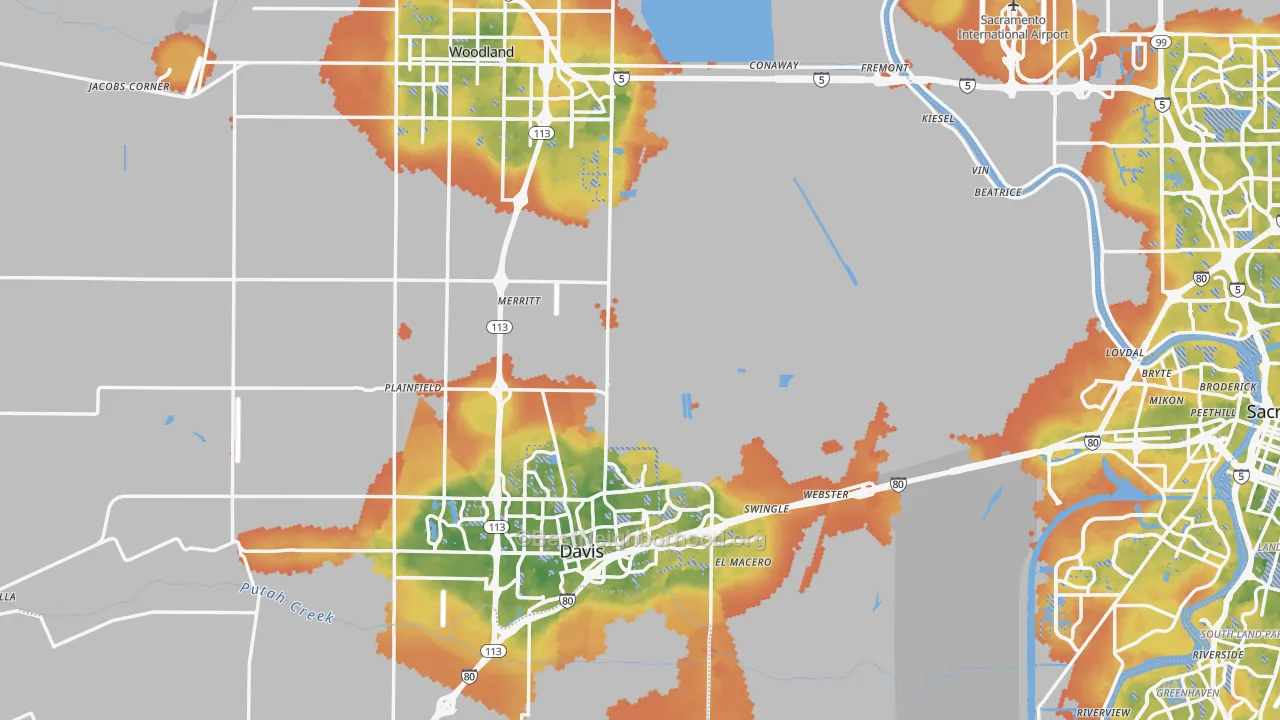 Bike Grade map of Yolo County, CA
