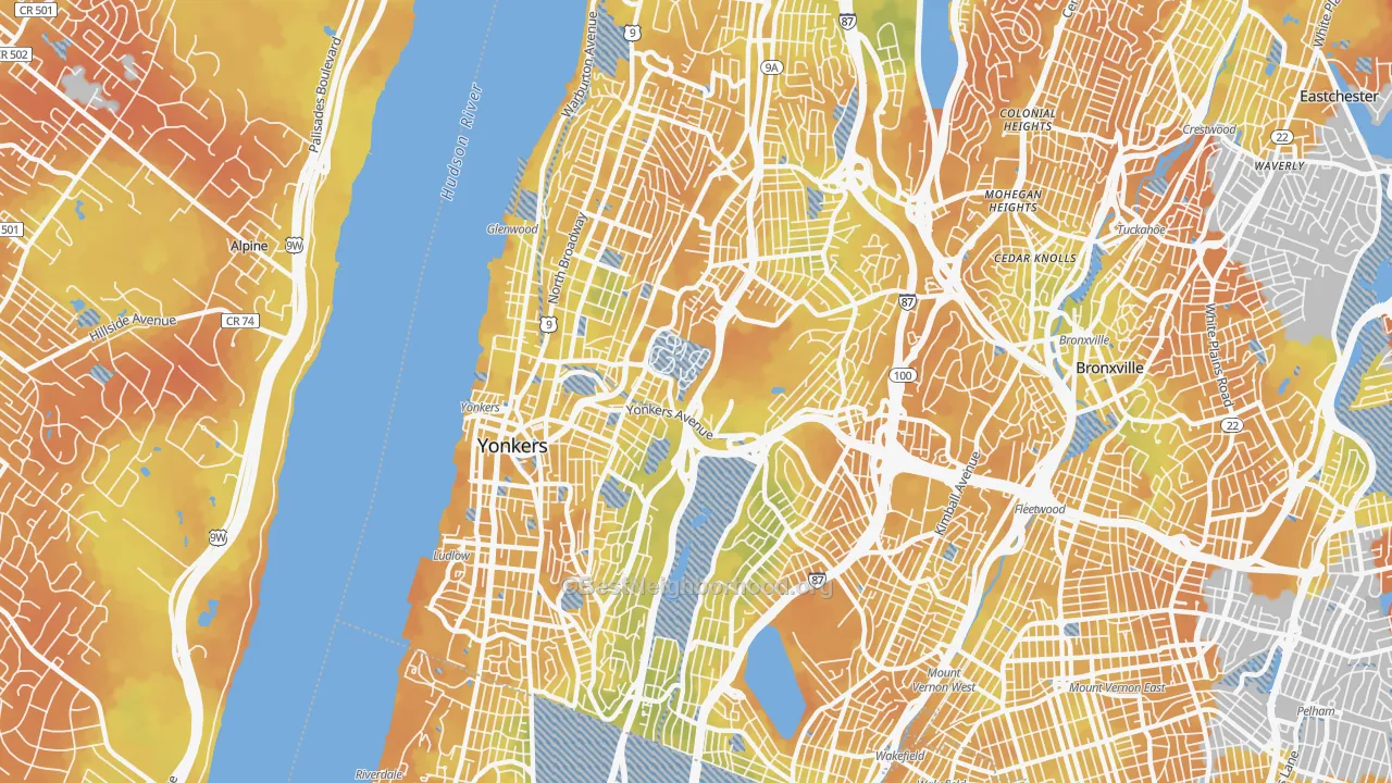 Bike Grade map of Yonkers, NY