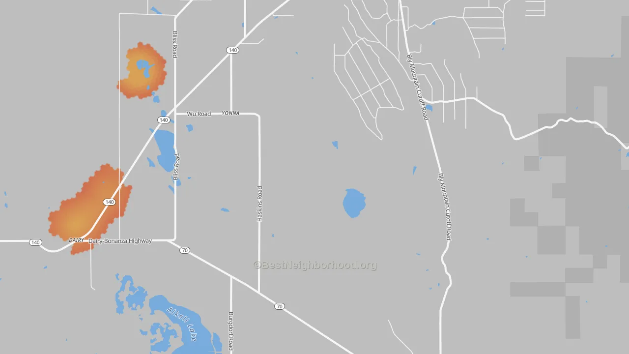 Bike Grade map of Yonna, OR