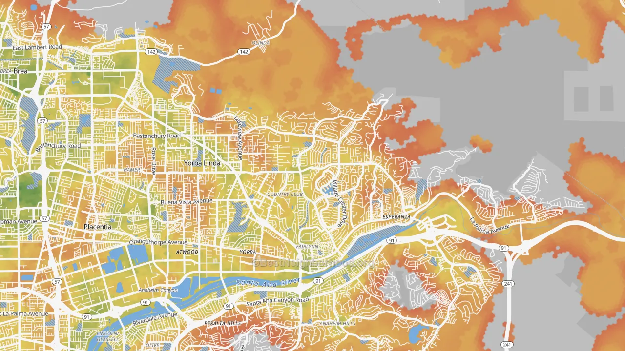 Bike Grade map of Yorba Linda, CA