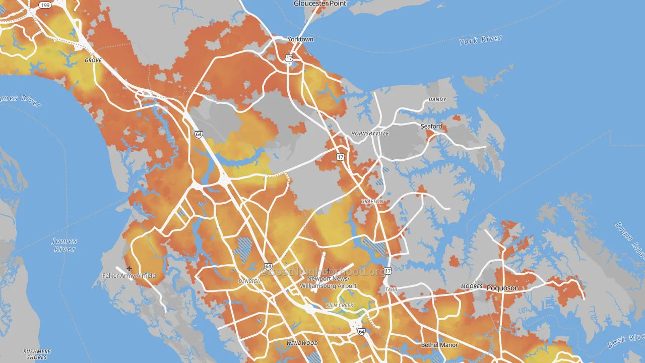 Bike Grade map of York County, VA