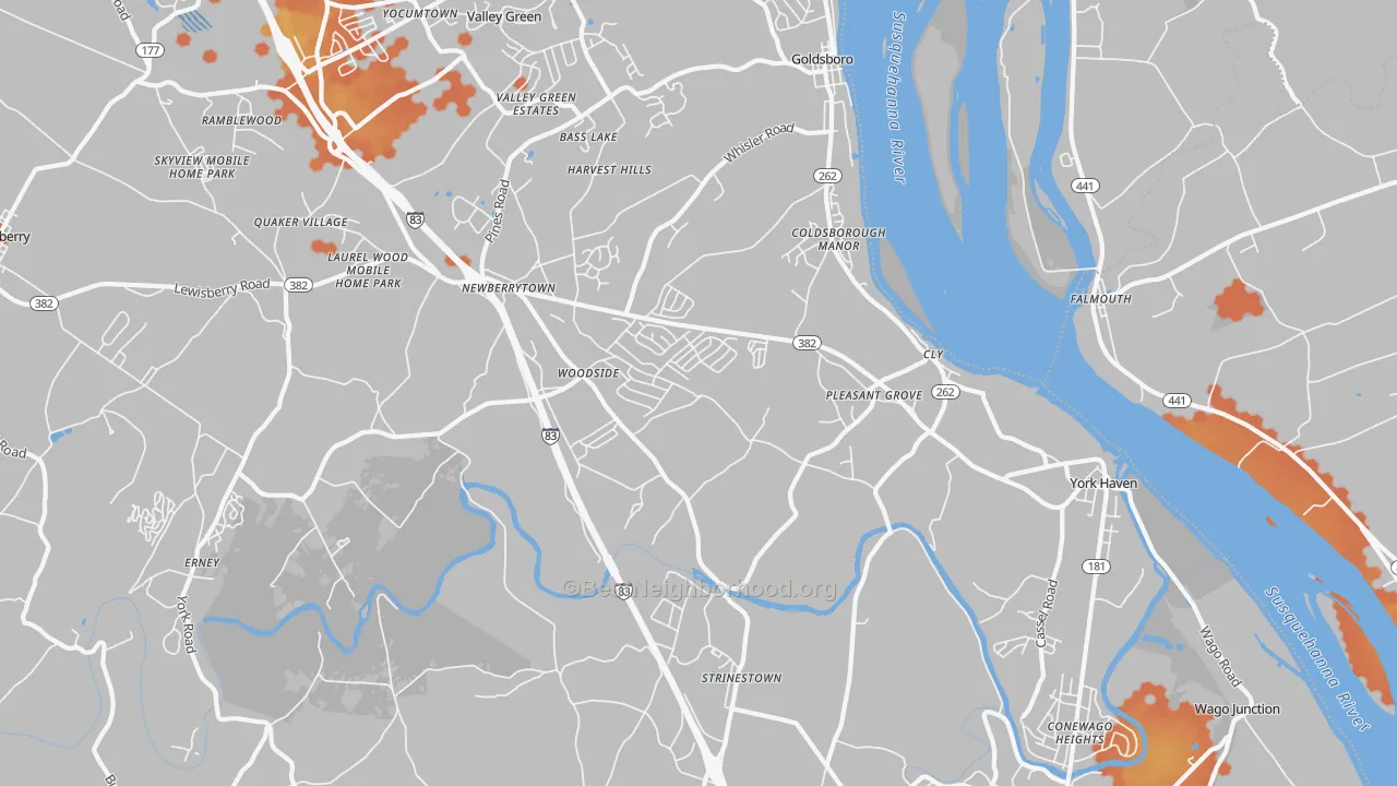 Bike Grade map of York Haven, PA