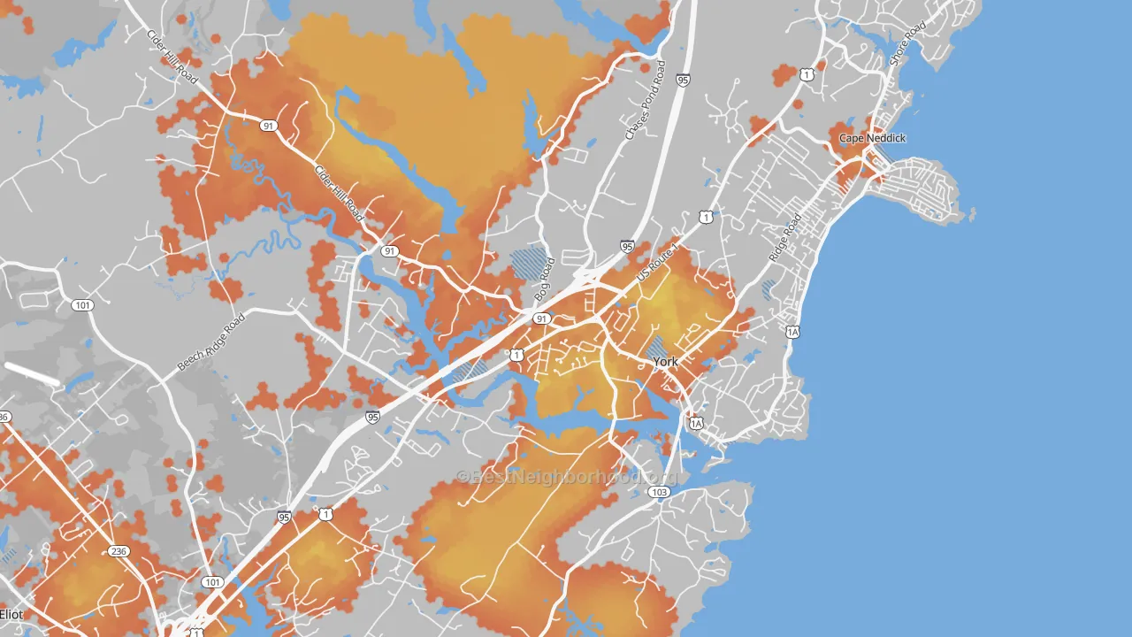 Bike Grade map of York, ME