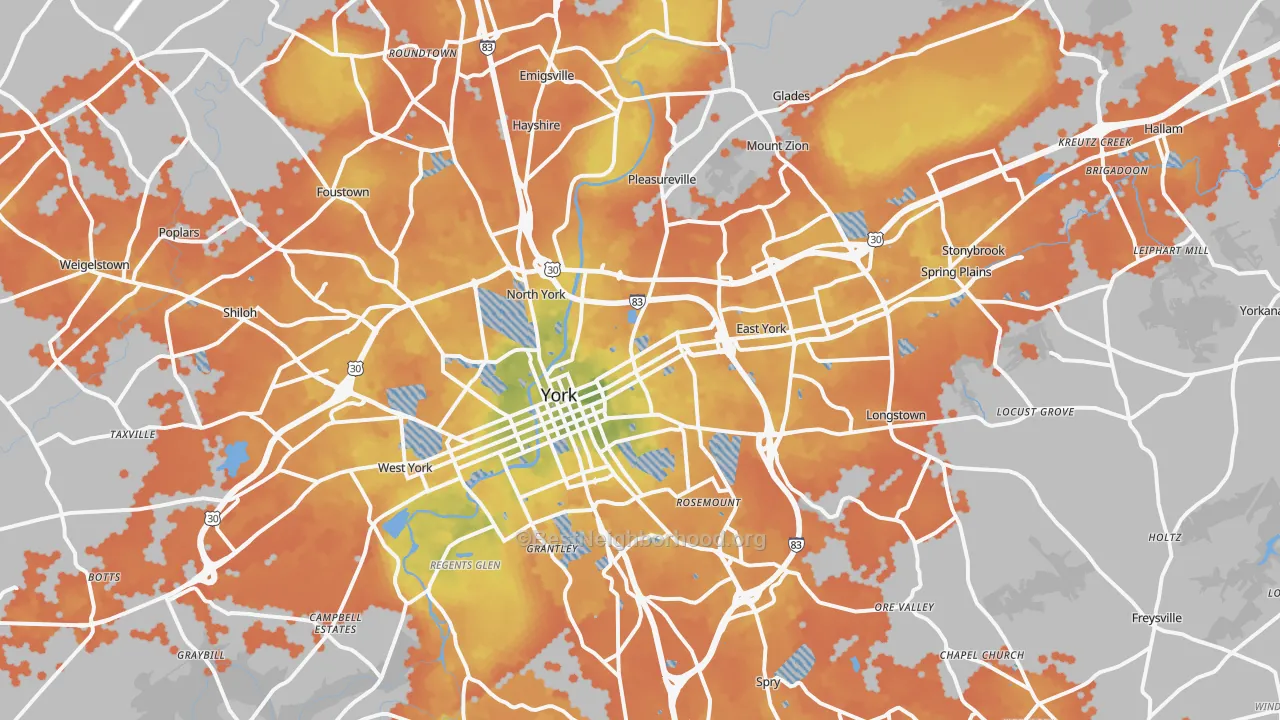 Bike Grade map of York, PA