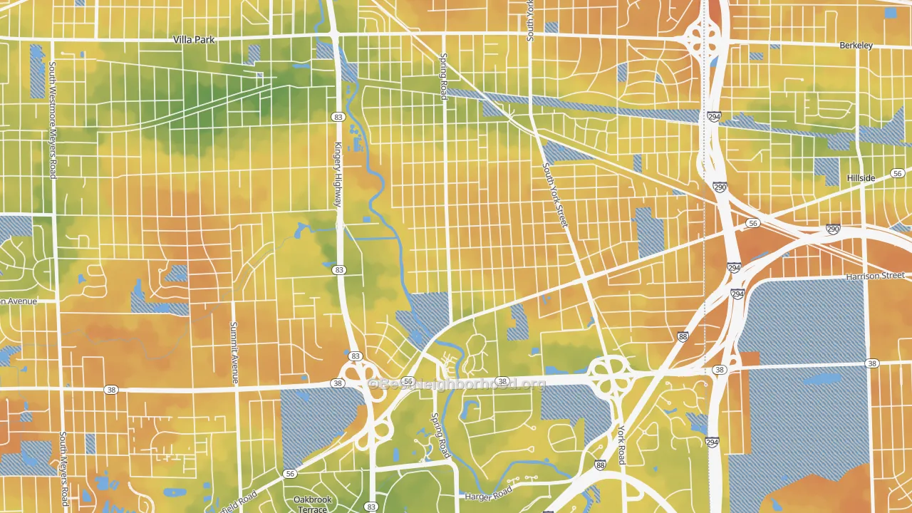Bike Grade map of Yorkfield, Elmhurst, IL