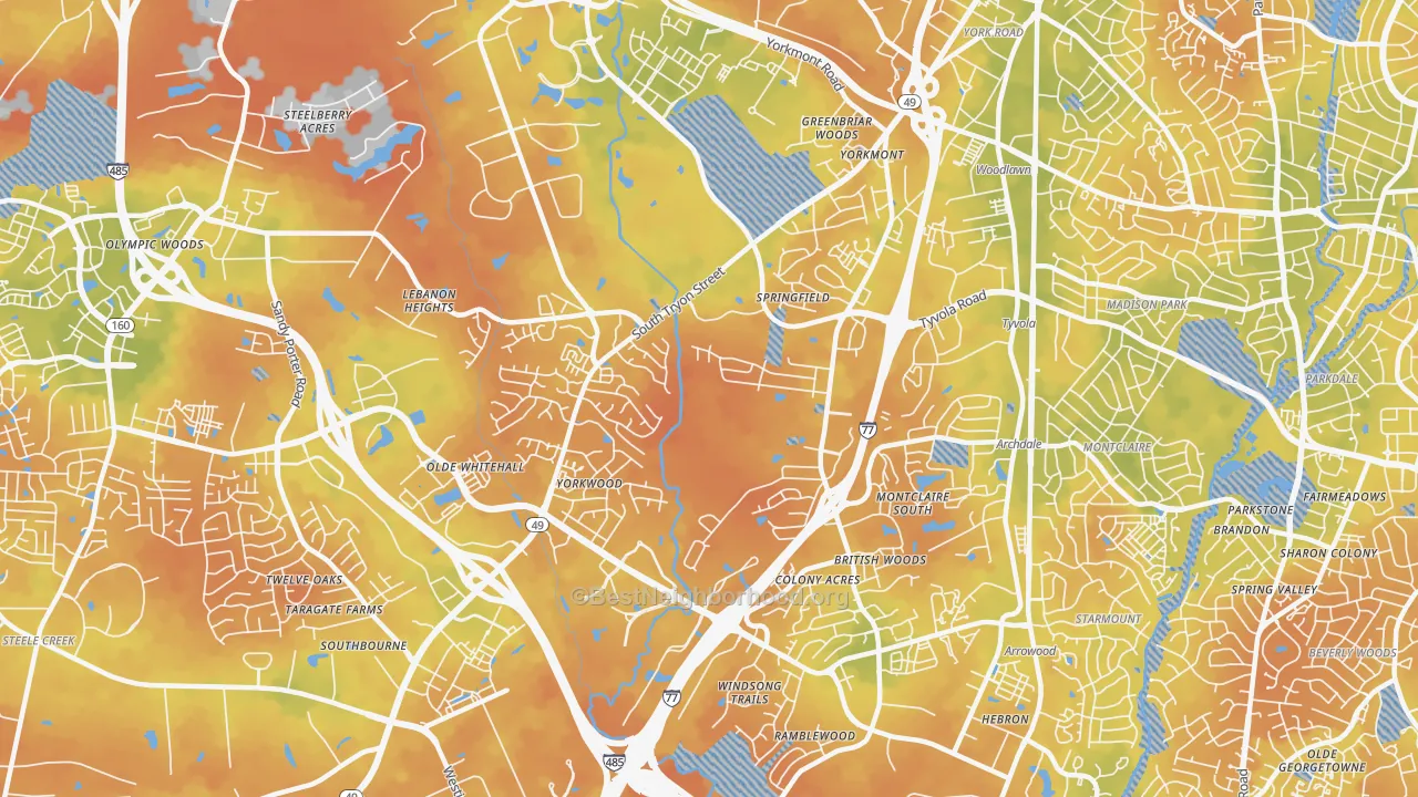 Bike Grade map of Yorkmount, Charlotte, NC