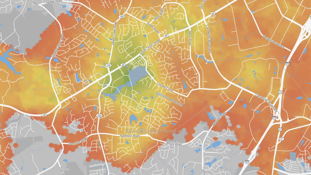 Bike Grade map of Yorkshire, Charlotte, NC