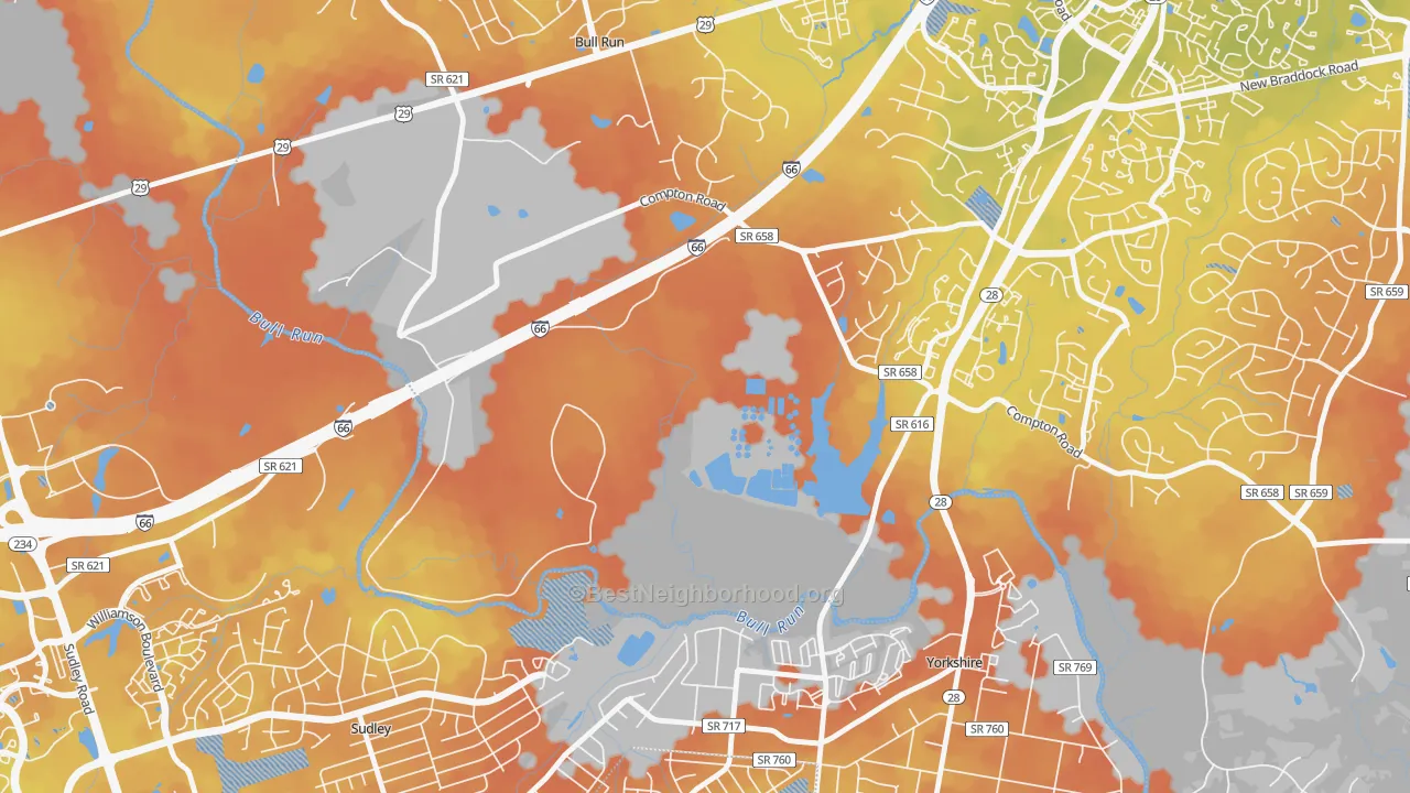 Bike Grade map of Yorkshire Park, VA