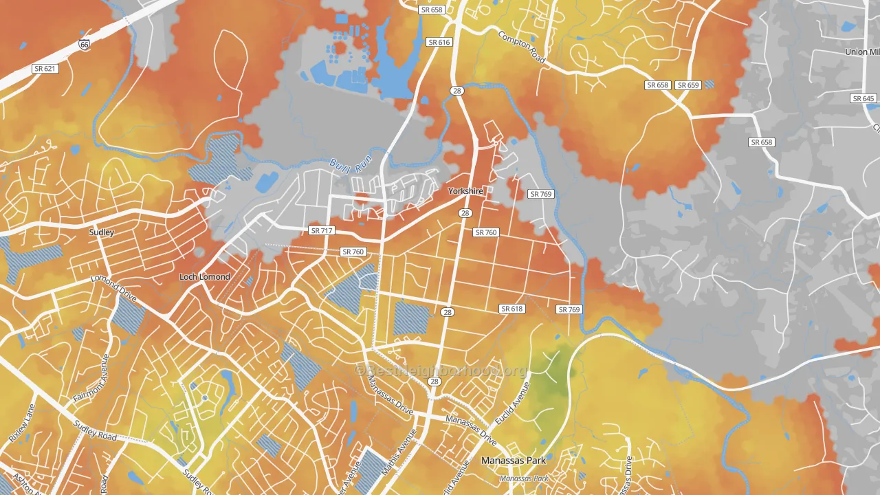 Bike Grade map of Yorkshire, VA