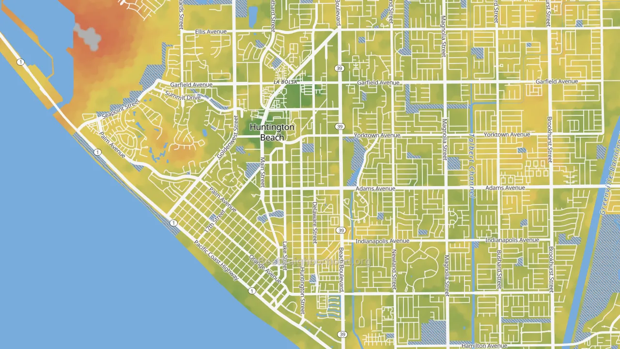 Bike Grade map of Yorktown, Huntington Beach, CA