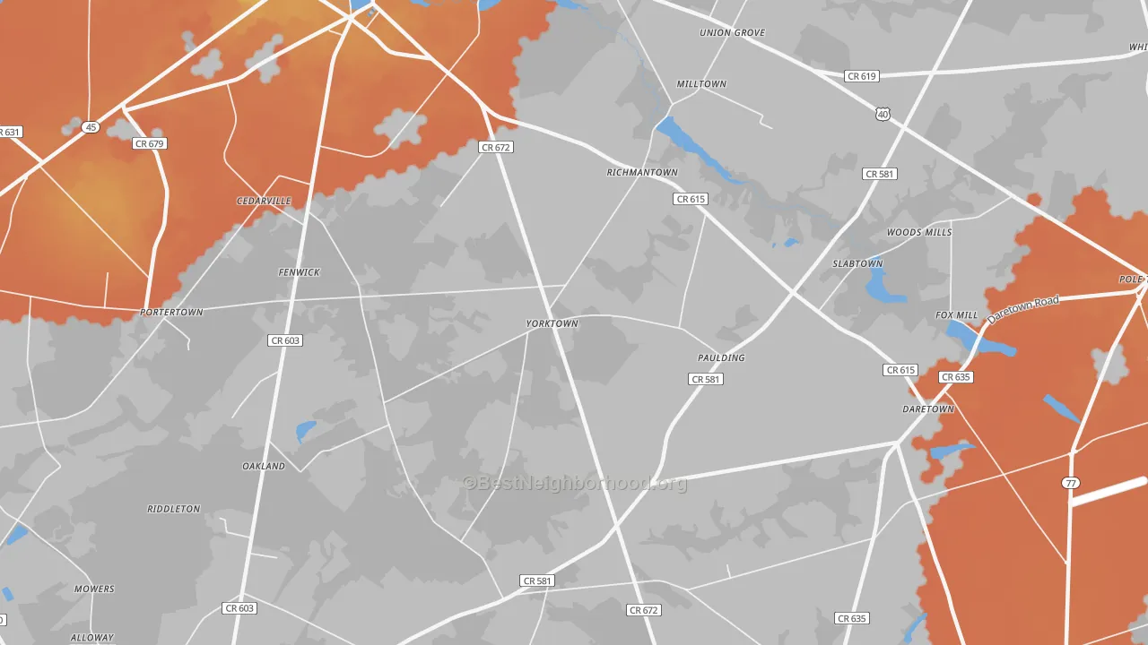 Bike Grade map of Yorktown, NJ