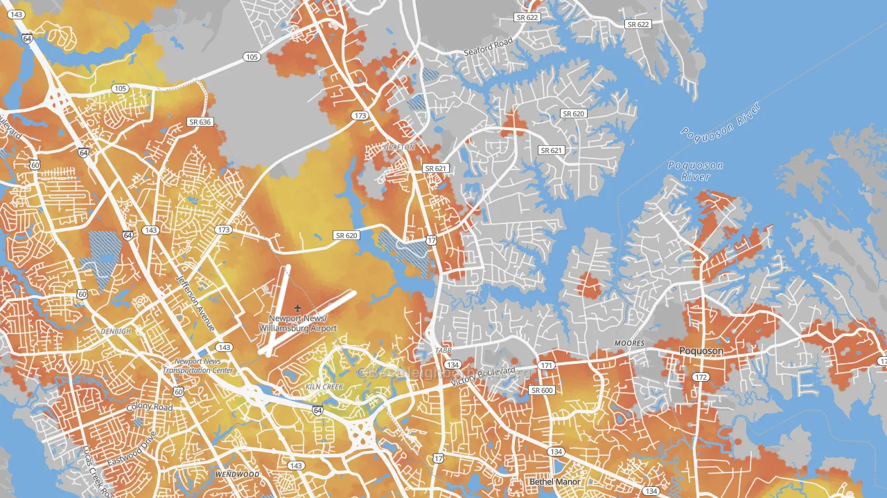 Bike Grade map of Yorktown, VA
