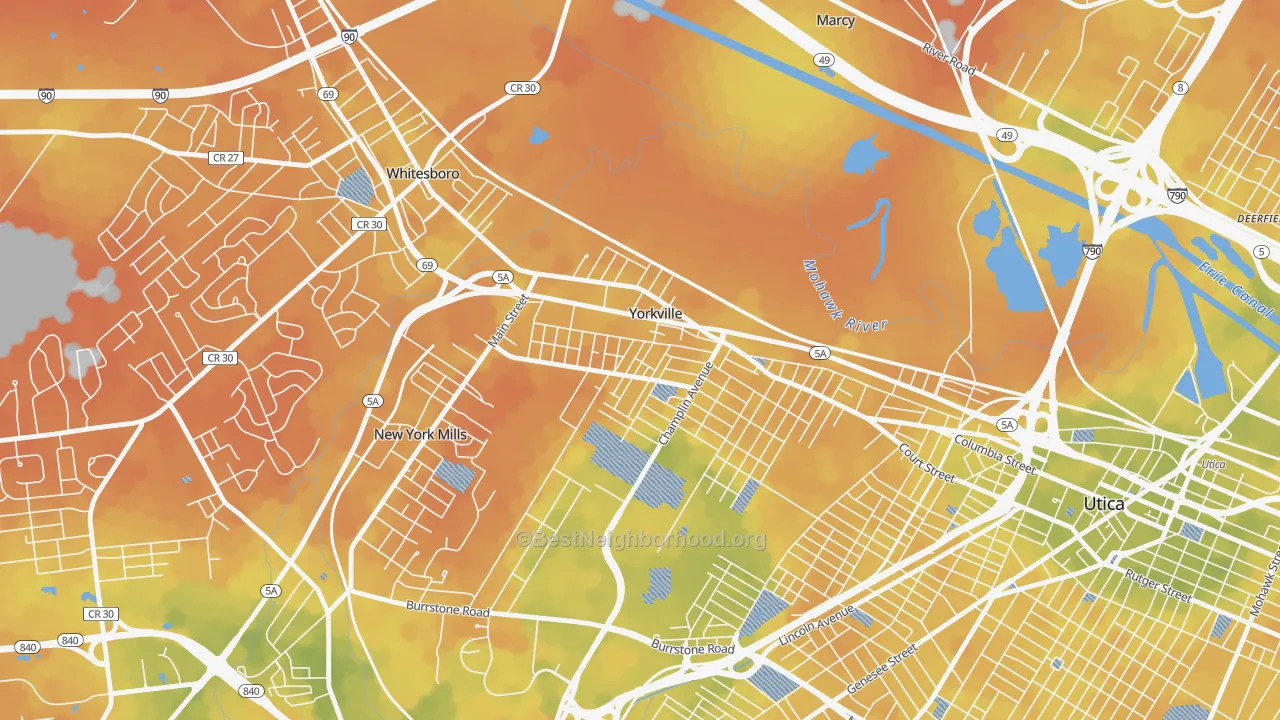 Bike Grade map of Yorkville, NY