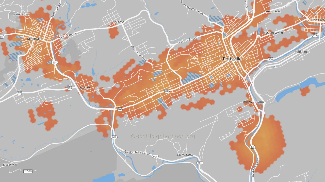 Bike Grade map of Yorkville, Pottsville, PA