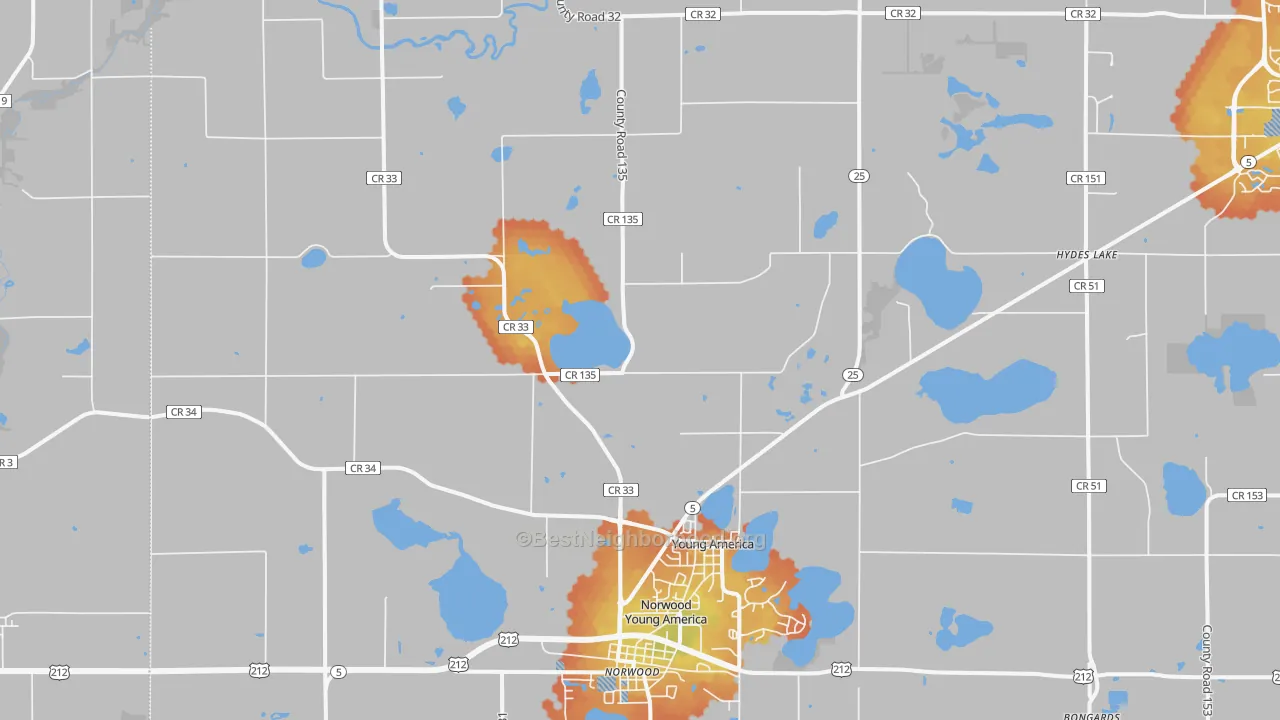 Bike Grade map of Young America, MN