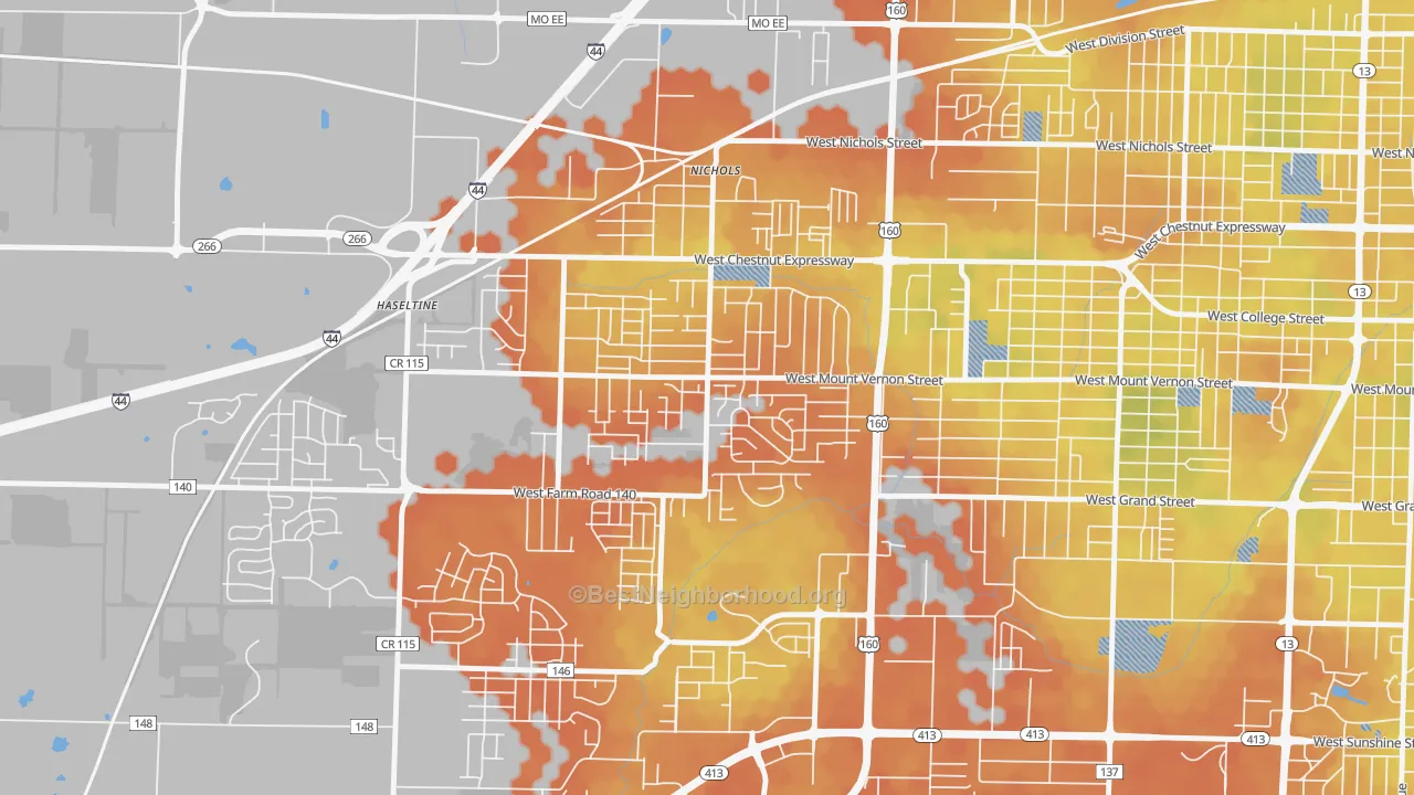 Bike Grade map of Young-Lilly, Springfield, MO
