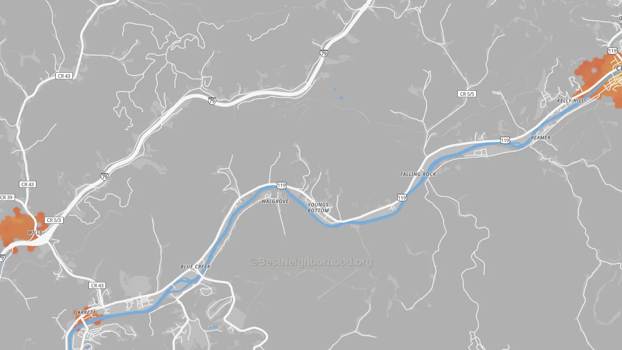 Bike Grade map of Youngs Bottom, WV