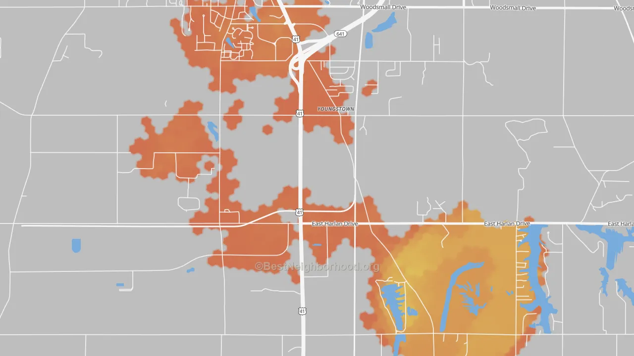 Bike Grade map of Youngstown, IN