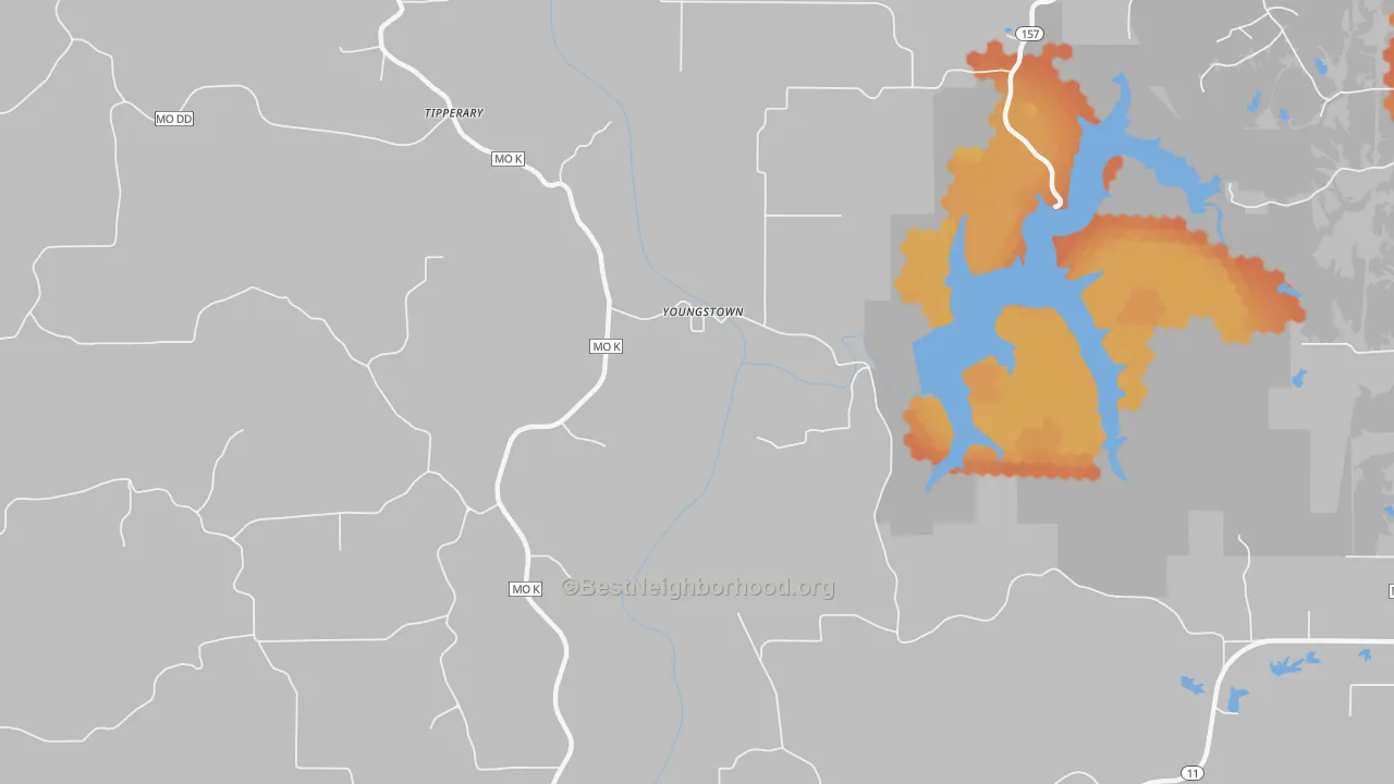 Bike Grade map of Youngstown, MO