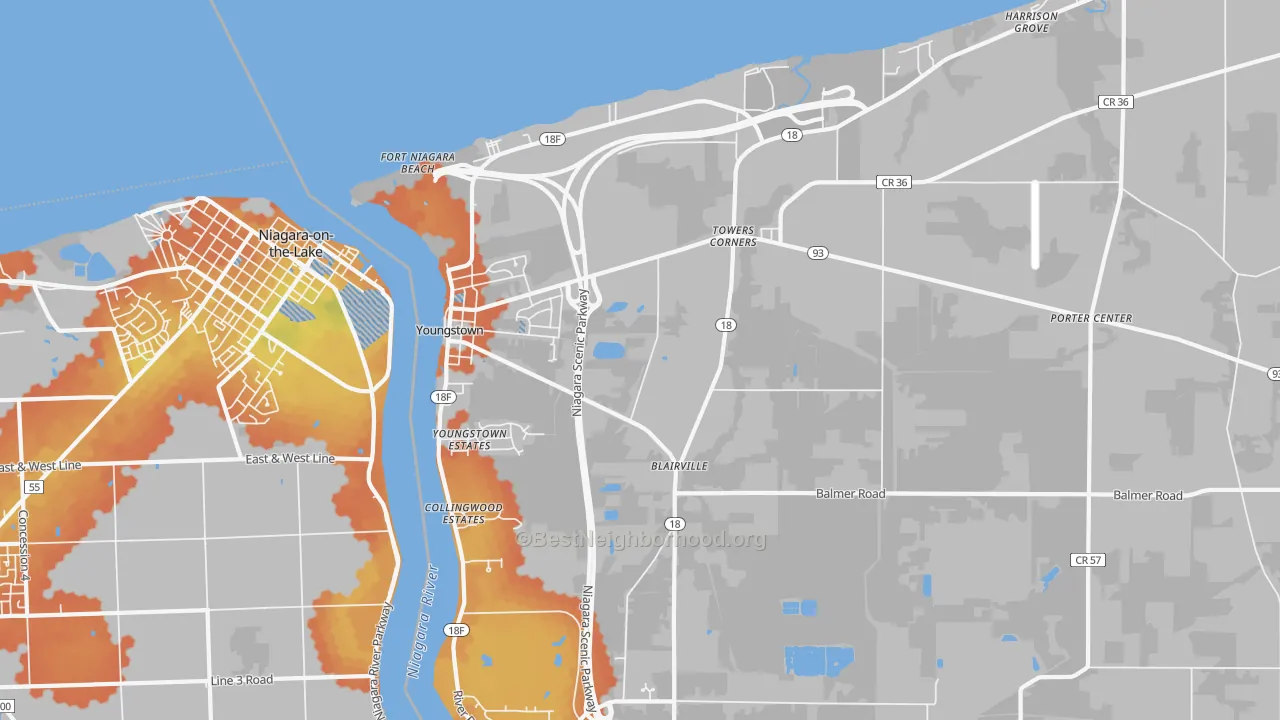 Bike Grade map of Youngstown, NY