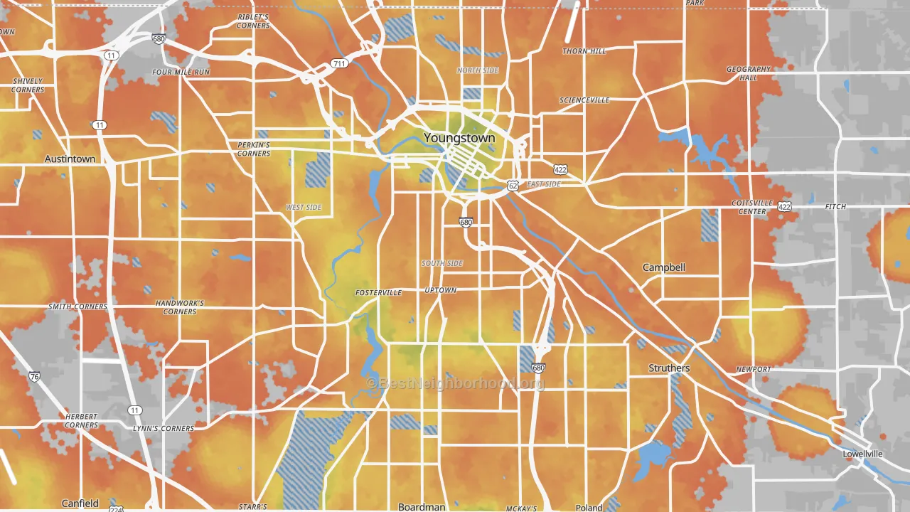 Bike Grade map of Youngstown, OH