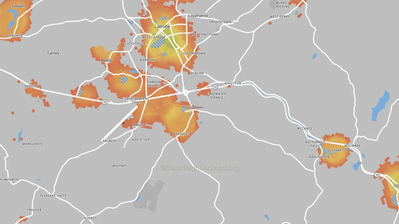 Bike Grade map of Youngstown, PA