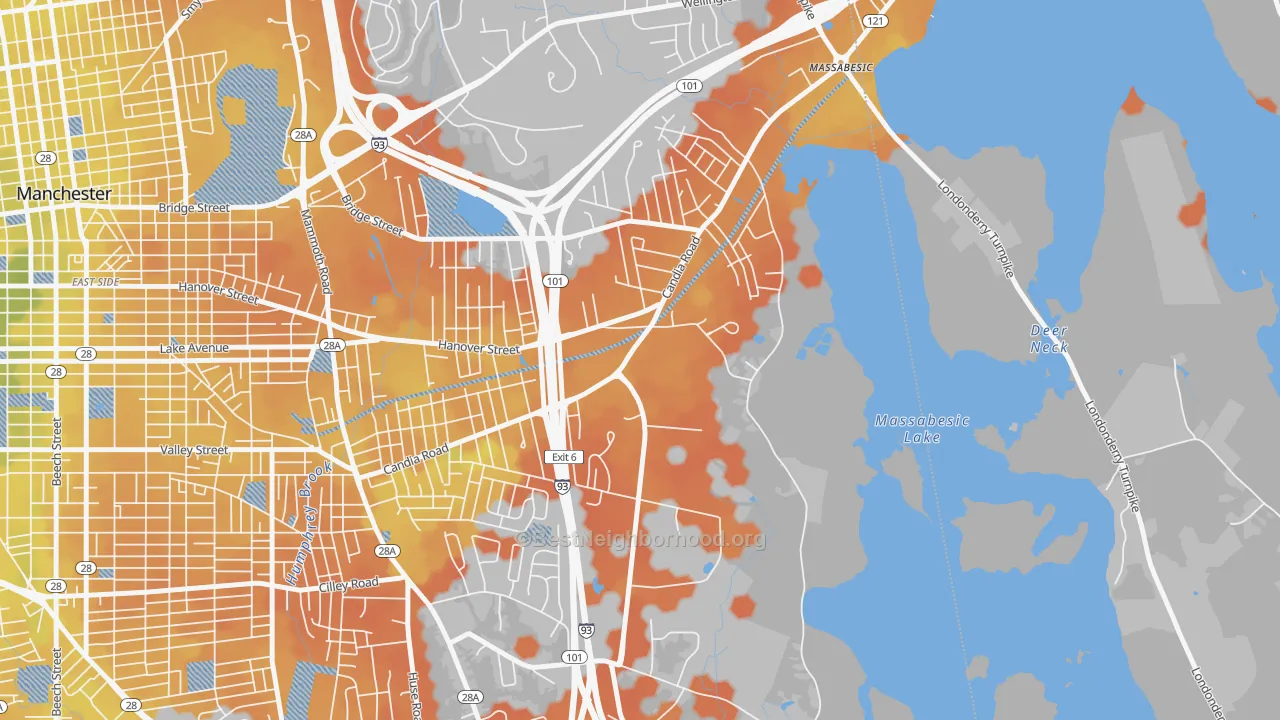Bike Grade map of Youngsville, Manchester, NH