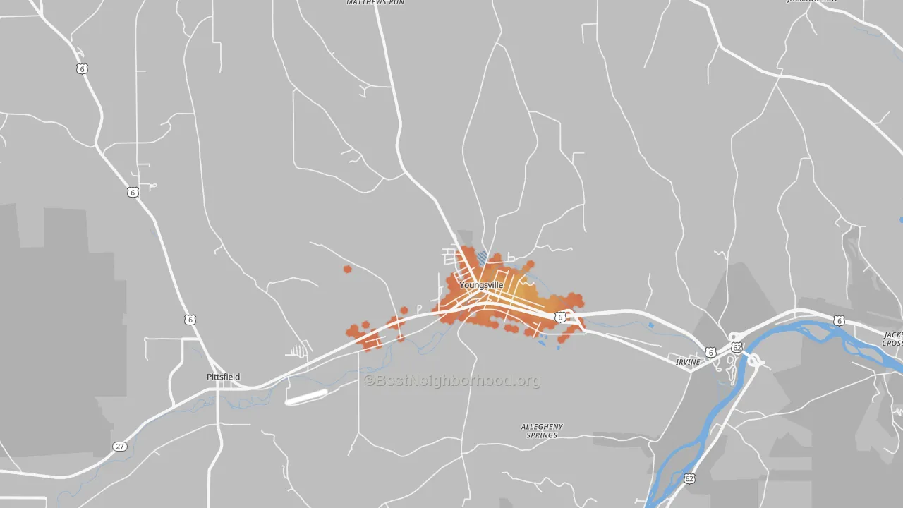 Bike Grade map of Youngsville, PA